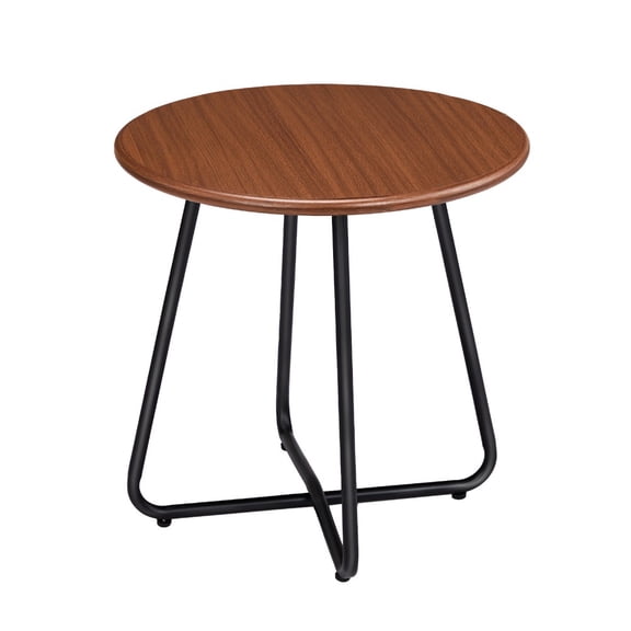 19.5 Inch Round Side Table, Imitation Wood Top Accent Table, Metal Legs Indoor Outdoor Patio End Table for Balcony Bedroom Garden