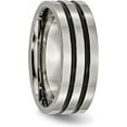 thumbnail image 5 of Chisel Titanium Polished Black Enamel Grooved 8.2mm Flat Band - Ring Size 12.5, 5 of 8
