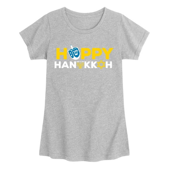 Instant Message - Happy Hanukkah Icon Font - Youth Girls Short Sleeve T-shirt