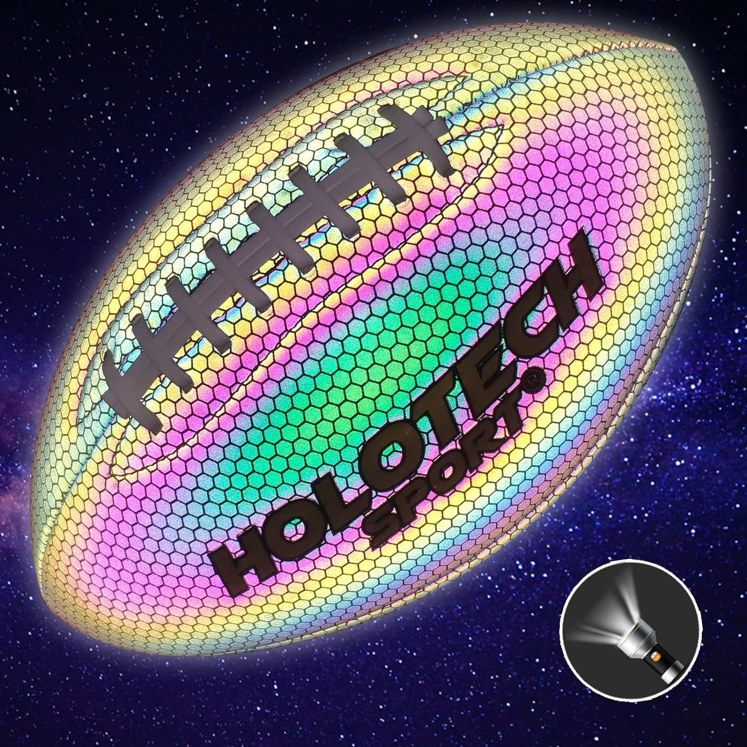 Football, Holographic Reflective Glowing Footballs with Pump for Kids, Teens and Adults - Synthetic Leather Outdoor All-Weather Footballs