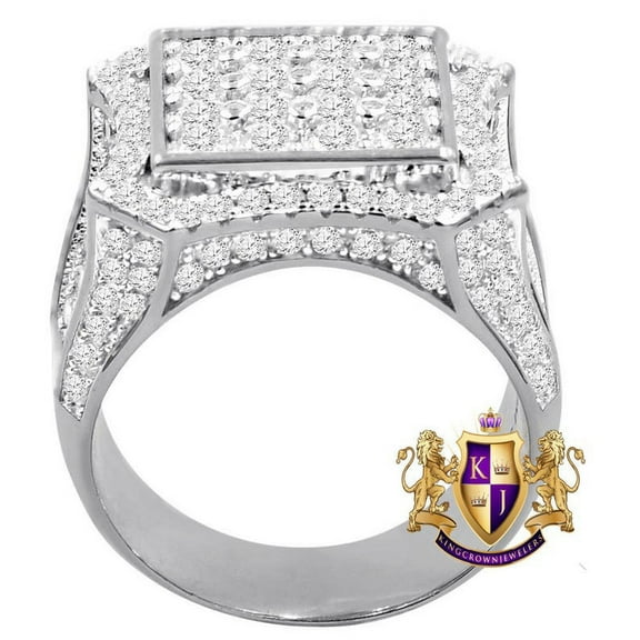 Big Bold Men's 14K White Gold Over Real Genuine Sterling Silver Simulated Diamond Wedding Engagement Ring Band Size 9, 10 and 11 PLEASE MENTION SIZE