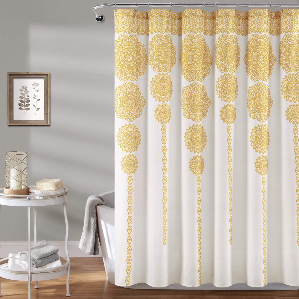 Lush Decor Stripe Medallion Polyester Shower Curtain, 72x72, Yellow