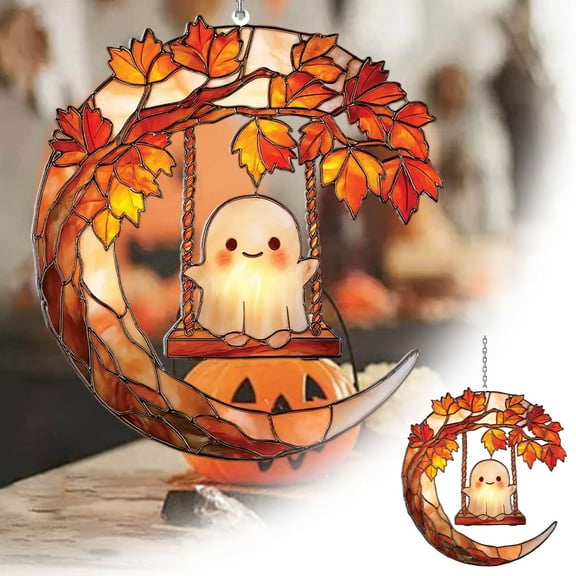 Cute Ghost Swing Decor - Halloween Window Hanging with Adorable Spooky Ghost - Funny Indoor/Outdoor Seasonal Decoration for Home & Gifts