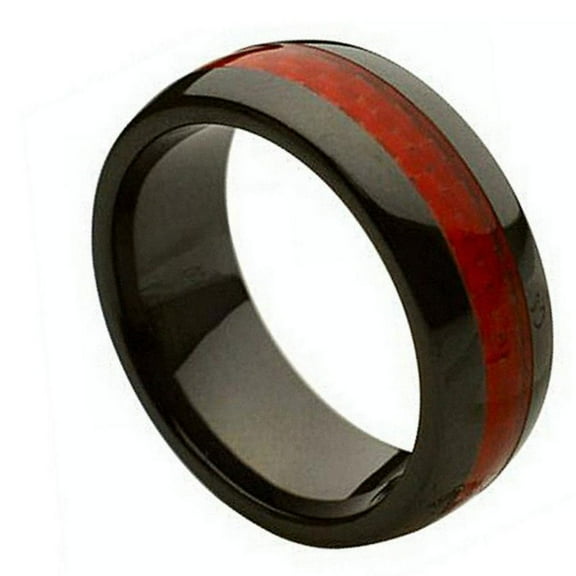 Custom Personalized Engraving Wedding Band Ring Set for Him & Her 8mm Ceramic Ring with Red Carbon Fiber Inlay