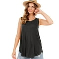 thumbnail image 2 of Rggeeun Womens Tank Tops Plus Size Loose Flowy Vest Wide Strap Crew Neck Solid Color Relaxed Fit Soft Breathable For Summer Training Classic Tops,Black,S, 2 of 8