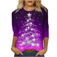 thumbnail image 2 of Holiday Gifts! Titcea Christmas Shirts for Women 3/4 Sleeve Crewneck Glitter Xmas Tree Print Pullover Christmas Sweaters 2024 Fashion Casual Tops, 2 of 4