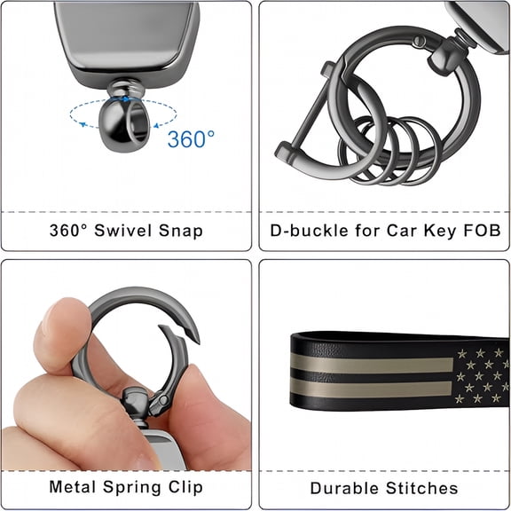 DESIGNICE Leather Car Keychain, Carabiner Clip Key Fob Keychain for Home Car Keys Women Men