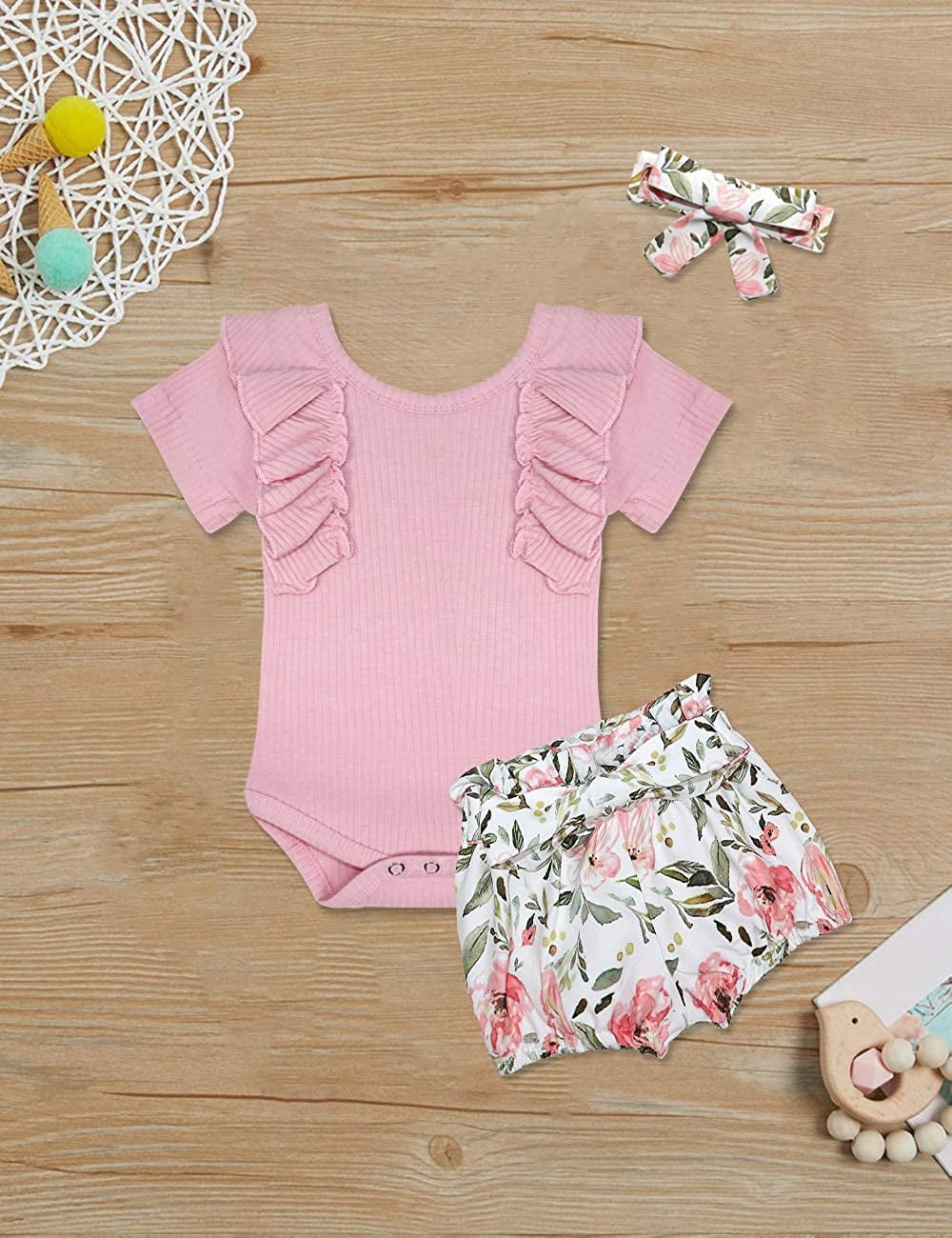 Baby Girl Outfits Short Ruffle Romper Floral Pants Summer Outfits Cute Baby Girl Clothes 6-12 Months