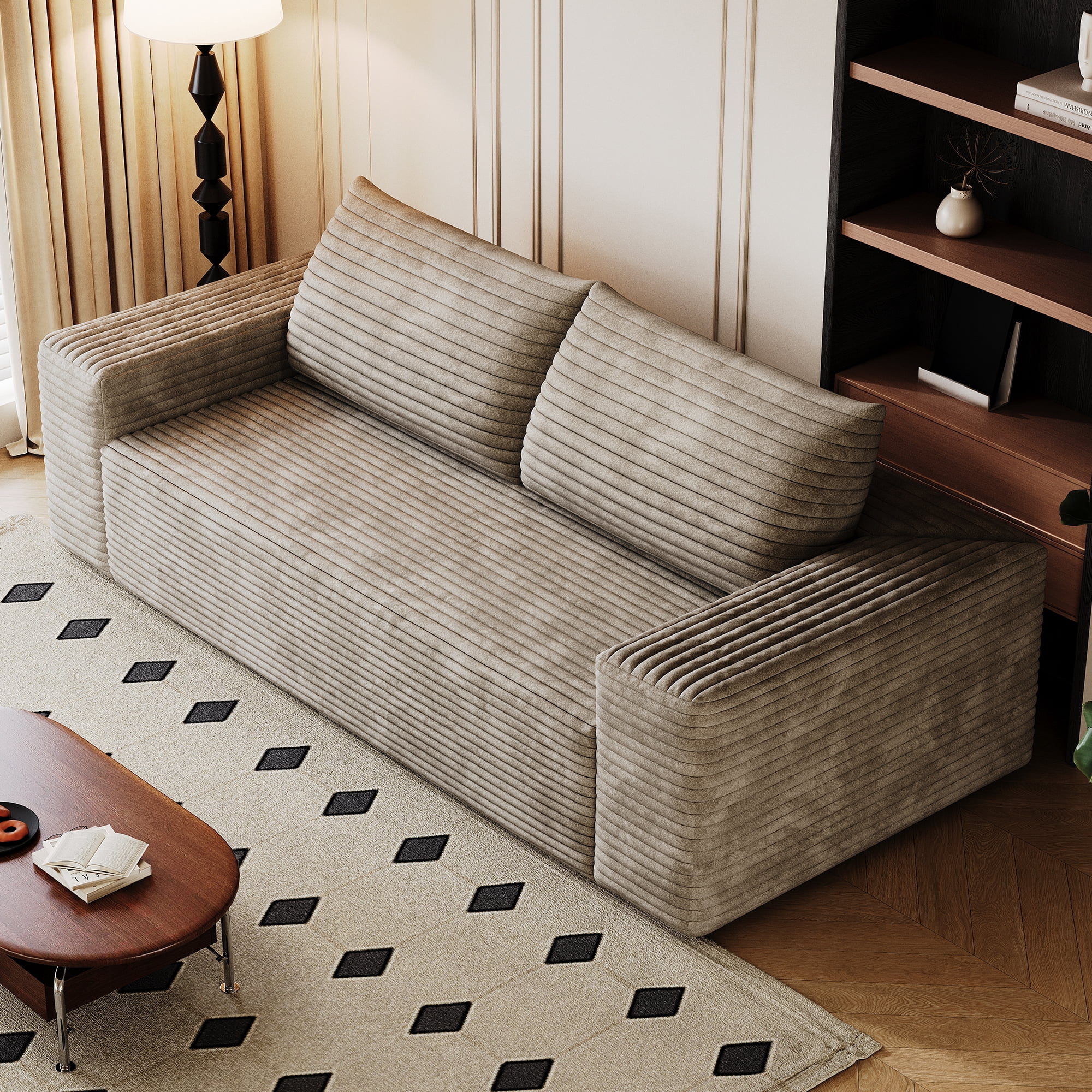 Leumius 71" Cloud Couch,3 Setaser Sofa with Deep Seat,Boneless Couch Sofa with 2 Pillows for Living Room,No Assembly Required,Camel