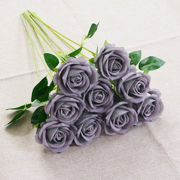 XmhyTop-A 10-Pack Long Stem Artificial Roses, Silk Flowers for Wedding Decor, Fake Roses for Home Bathroom Kitchen Decor and DIY Centerpieces,Grey
