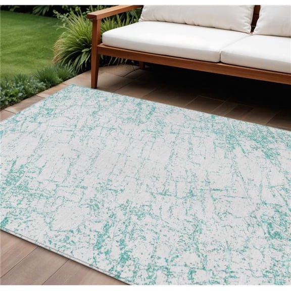 HomeRoots 578092 9 x 12 ft. Abstract Washable Indoor & Outdoor Rectangle Area Rug, Teal Blue & Ivory