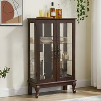 Resenkos Display Cabinet, Display Case Organizer,2 Doors Curio Cabinet with Tempered Glass Doors, Curio Cabinets with Mirrored Back Panel,Cherry