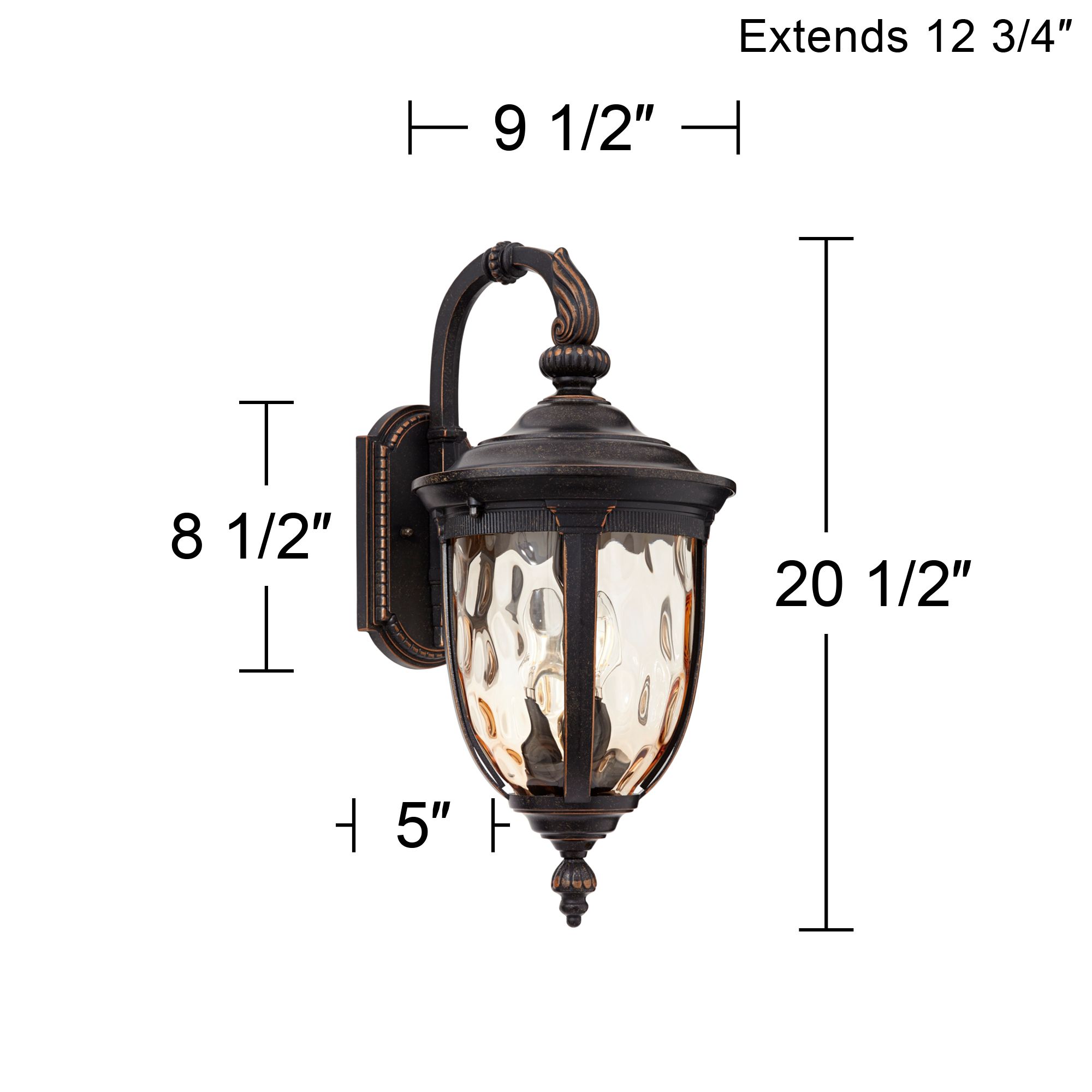 John Timberland Bellagio Vintage Rustic Outdoor Wall Light Fixture Bronze Downbridge 20 1/2" Champagne Hammered Glass for Post Exterior Barn House