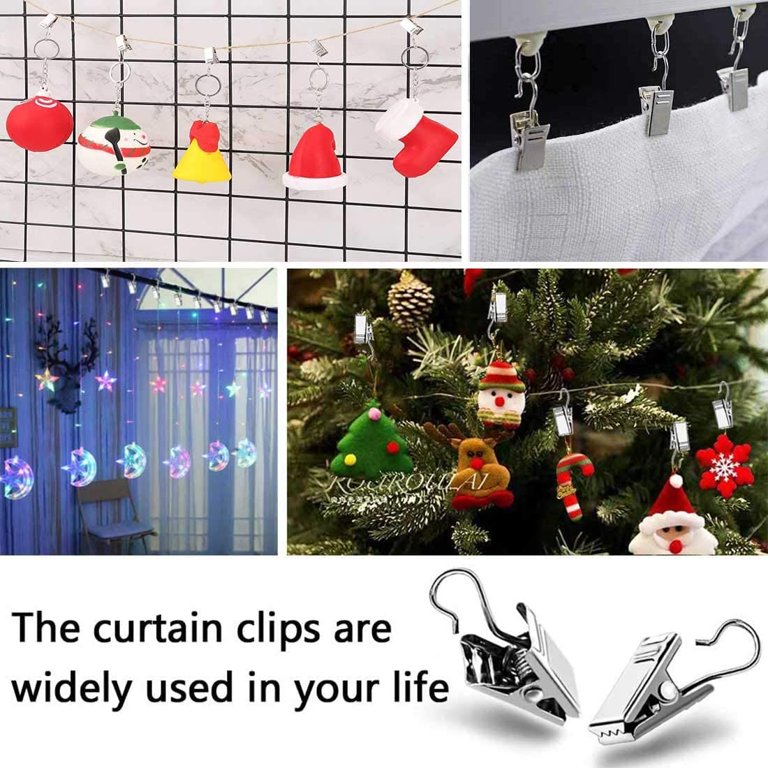 100 Pack Metal Hook Clips, Hanging Curtain Hook Clips, Curtain Clips with  Hooks for Curtain Photos Home Decoration Art Craft Display - Silver