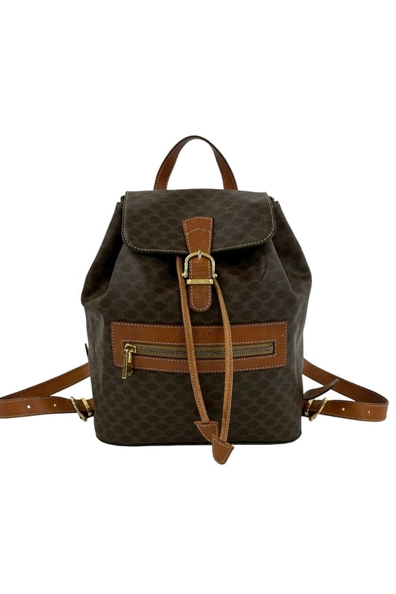 Pre-Owned CELINE Vintage Macadam Blazon Pattern Leather Backpack/Daypack, Brown, 98465