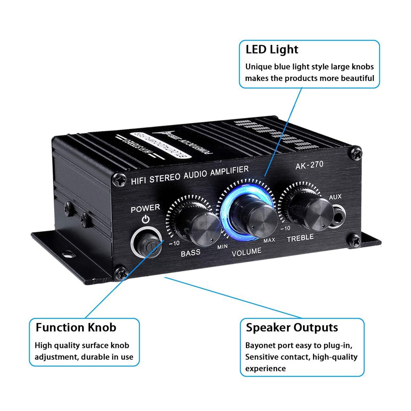AK270 400W 12V Hifi Power Amplifier Stereo Home Car BASS Amp Music Player Car Speaker Class D Car Home Sound Power Amp AUX ,Super Compatibility