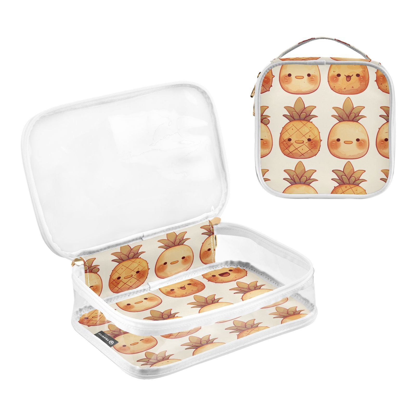 Clear Makeup Bags with Handle Large Opening 2 Pack Set Toiletry Bag Quart Size Bag, for Women Man Traveling Travel Essentials, Toiletries and Other. Cute Pineapples