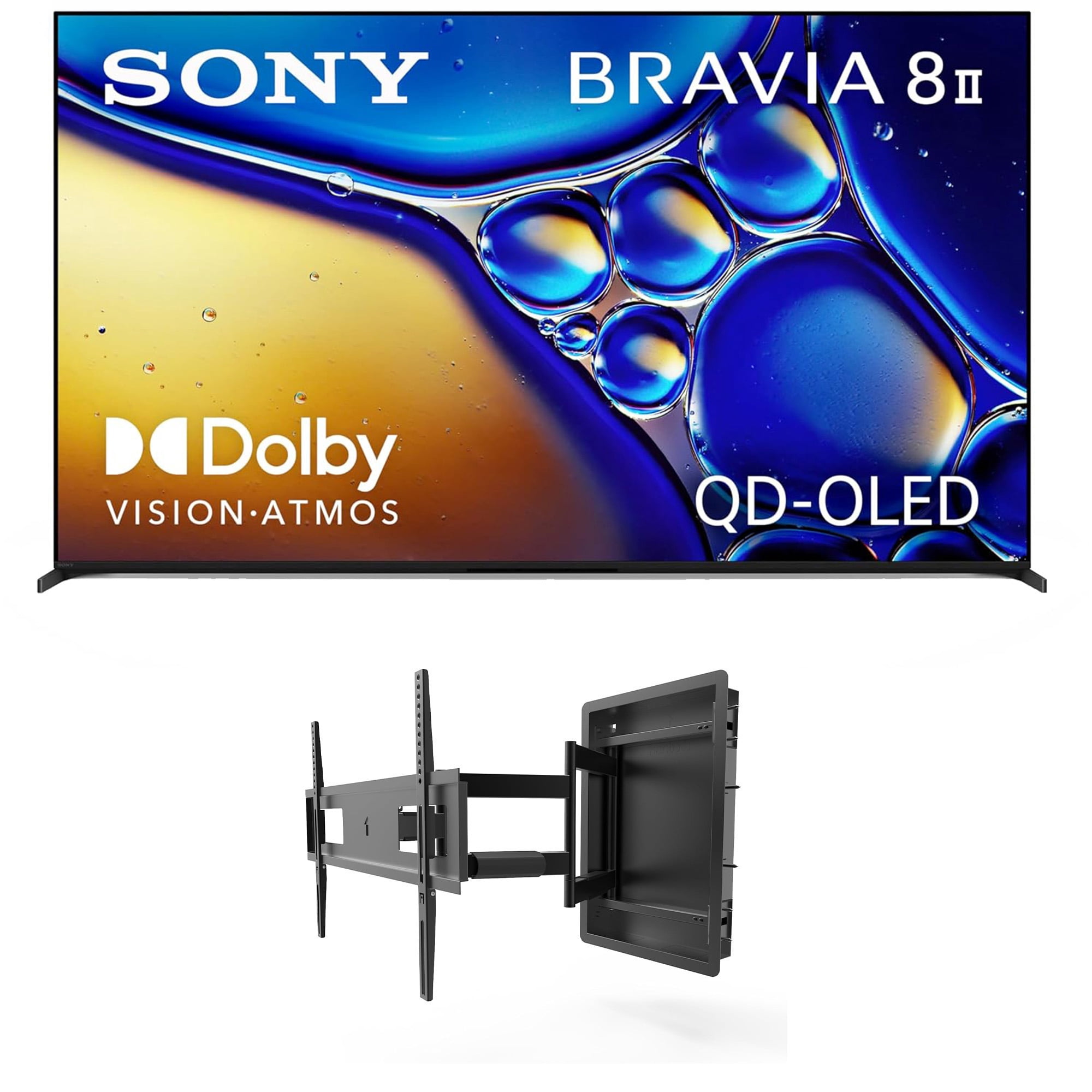 Sony K65XR80M2 65 Inch Bravia 8 QD-OLED 4K HDR Google TV with a Kanto R500 Recessed Ultra-Low Profile Full-Motion Mount (2025)