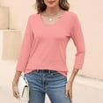 thumbnail image 6 of FCLoft Women's Summer Casual Loose Tops - 3/4 Sleeve V-Neck Color Block T-Shirts Tees, 6 of 7