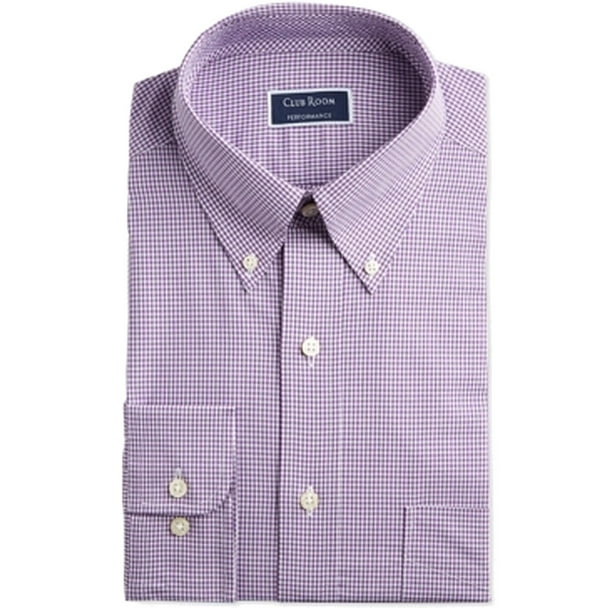 Club Room Apparel - Mens Dress Shirt Purple Regular Fit Mini Gingham ...
