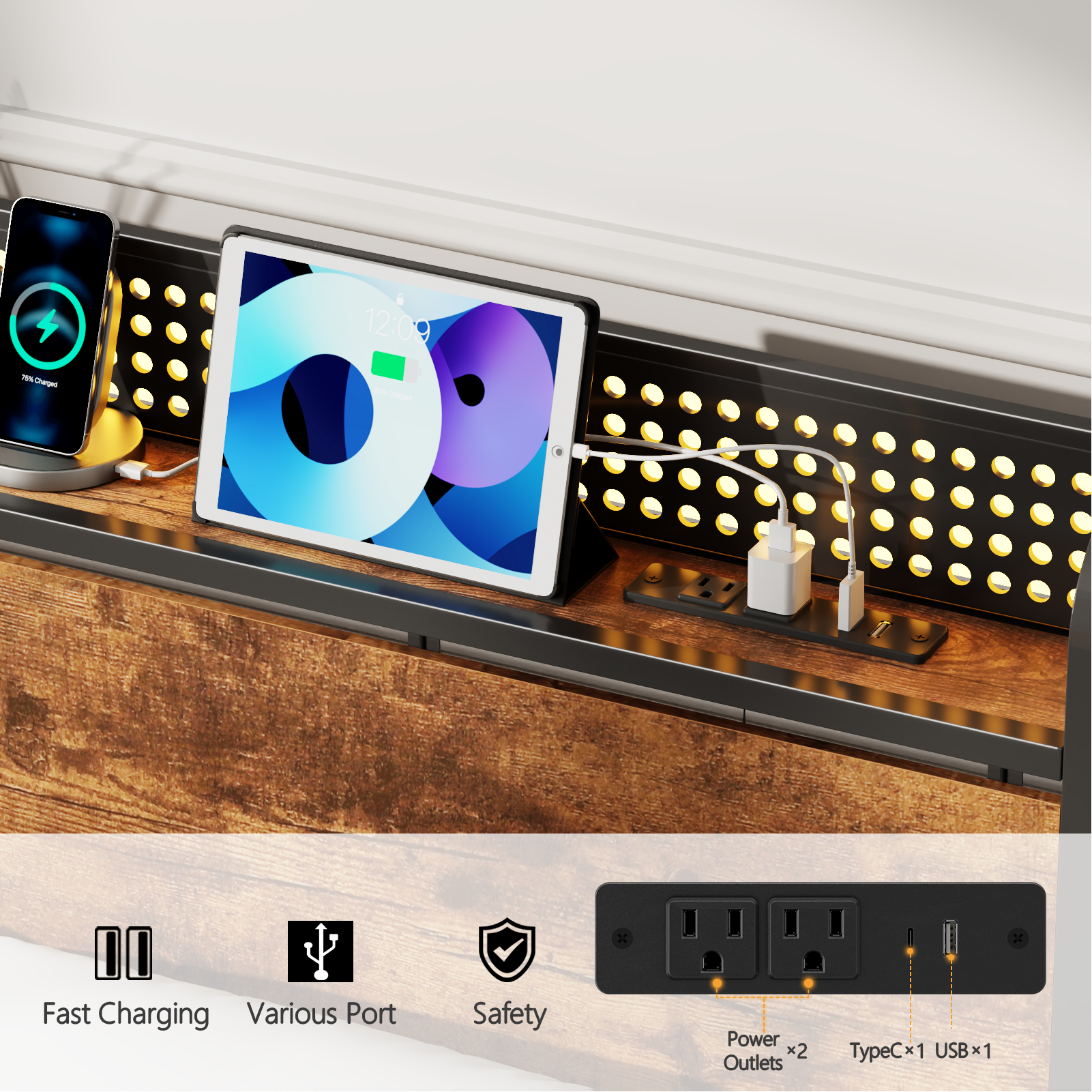 Satifur Twin Bed Frame with Storage and RGB LED Lighting photo 5