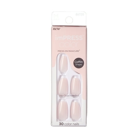 KISS imPRESS Color Long-Lasting Medium Coffin Press-On Nails  Solid Pink  30 Pieces