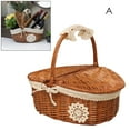 thumbnail image 2 of Cesta de picnic hecha a mano de mimbre para acampar, cesta de picnic, cesta de almacenamiento de compras con tapa y asa de madera, 2 of 9