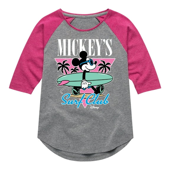Disney - Mickey & Friends - Mickey's Surf Club - Miami Retro Colors - Toddler And Youth Girls Raglan Graphic T-Shirt
