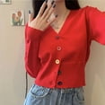 thumbnail image 5 of PIKADINGNIS New Spring Short Knitted Cardigans Women Sweet Single-breasted V Neck Sweater Woman Casual Solid Long Sleeve Cardigan Tops, 5 of 6
