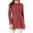 thumbnail image 1 of Abrigo largo de invierno de doble botonadura con cuello Peter Pan para mujer Inspire Chic en rosa oscuro talla L, 1 of 7