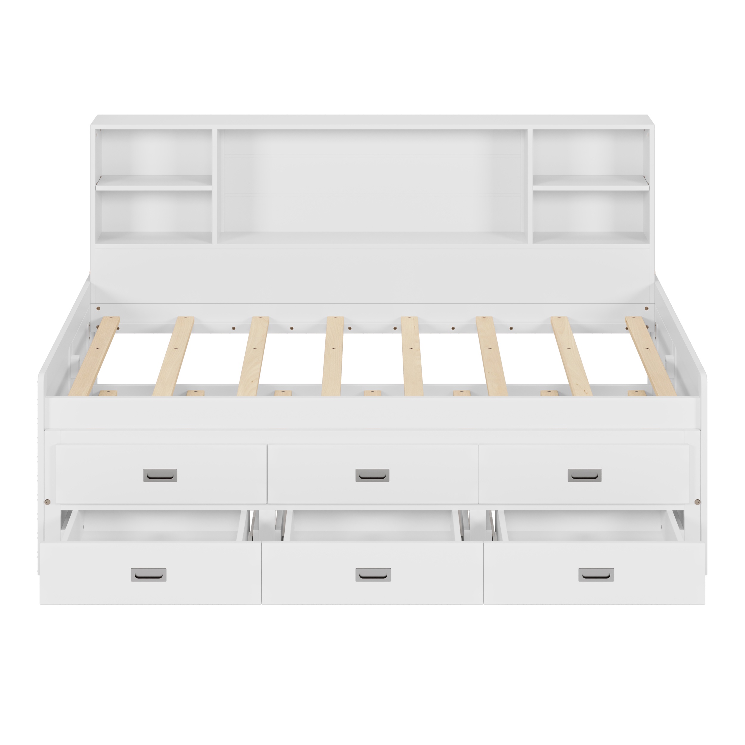 PORKISS Twin Size Daybed, Wooden Captain Daybed with Storage Bookcase Headboard, Modern Captain’s Bed with Trundle and Storage Drawers for Kids, Teens, No Box Spring Needed, White