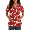 thumbnail image 5 of Womens Valentines Day Scrub Tops Plus Size Loose V Neck Cute Love Hearts Graphic Scrubs Casual Short Sleeve Scrub Shirts Medical Nurse Uniform Nursing Workwear with Pockets Wine M, 5 of 5