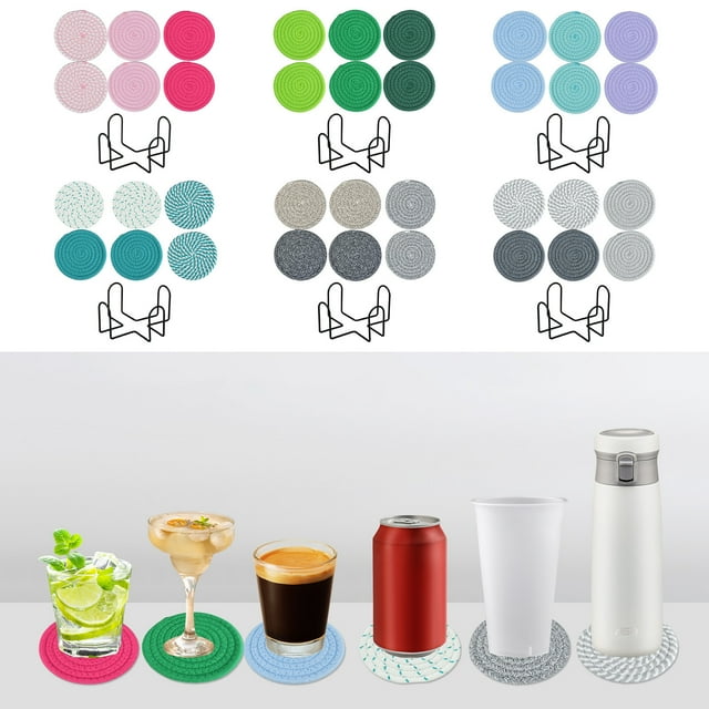 Sentmoon Napperons de Noël sous-Verres Ronds Tissés Antidérapants Anti-Brûlure Fil Isolation Thermique Durables 6 Pcs avec Supports de Rangement