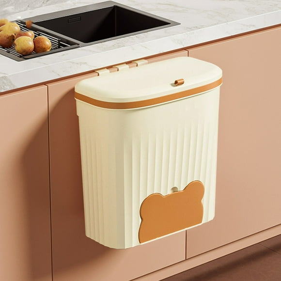 Suncoda Garbage Can, Cleaning Supplies Kitchen Garbage Bin Wall Mounted Household Bathroom Toilet with Lid Living Room Cabinet Hanging Kitchen Waste Storage Bin