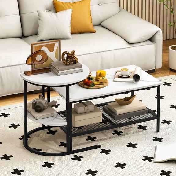 DRAZUNO Coffee Table Set of 2 2-Tier Rectangle Coffee Table and Side End Table