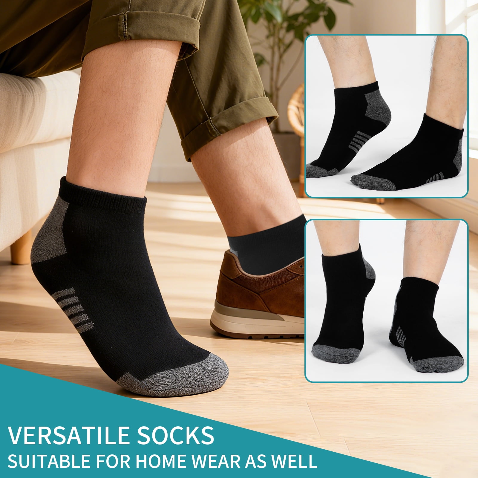 Usavemo 20 Pairs Mens Plus Size Socks Athletic Ankle Socks Casual Socks for Men Size 13-15