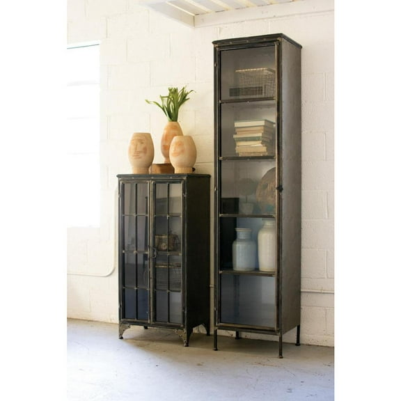Kalalou Inc Tall Iron And Glass Apothecart Cabinet