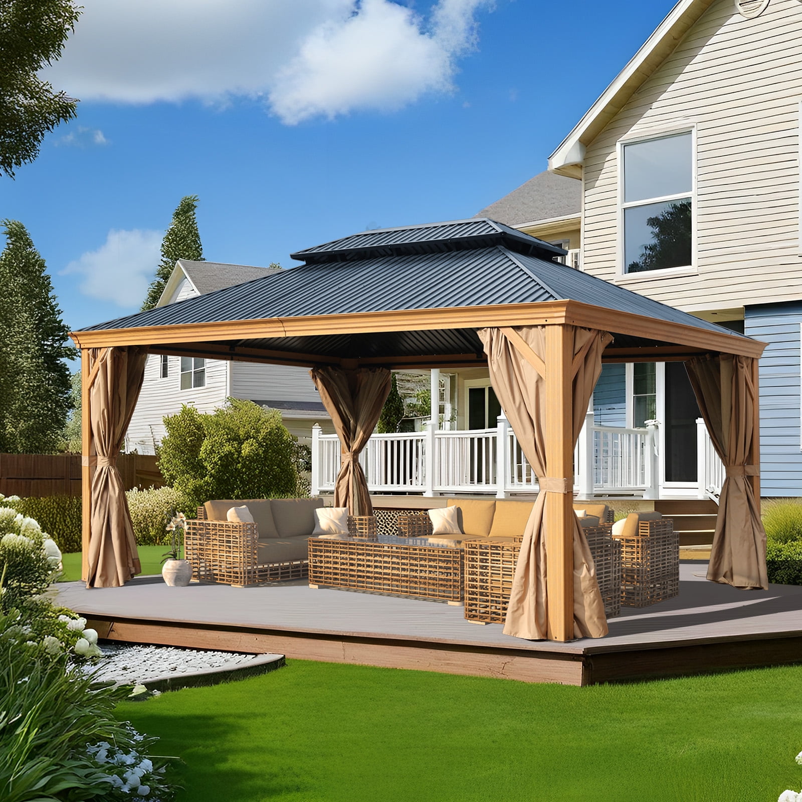 Aoodor 16' x 12' Hardtop Aluminum Gazebo, Ventilated Double Tops with UV Resistant