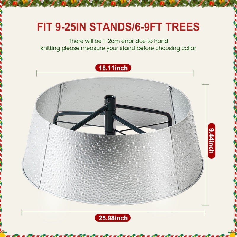 Gianna Metal Christmas Tree Collar for 7.5 ft Artificial Trees, 4-Panel Base Cover for Holiday Décor Skirt Alternative, 26inch, Silver