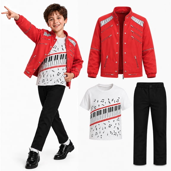 XIUYOU Kids Dance Star Costume Boys 80s 90s Pop King 3D Prints Jacket T-Shirt Pants Outfit Birthday Party Cosplay
