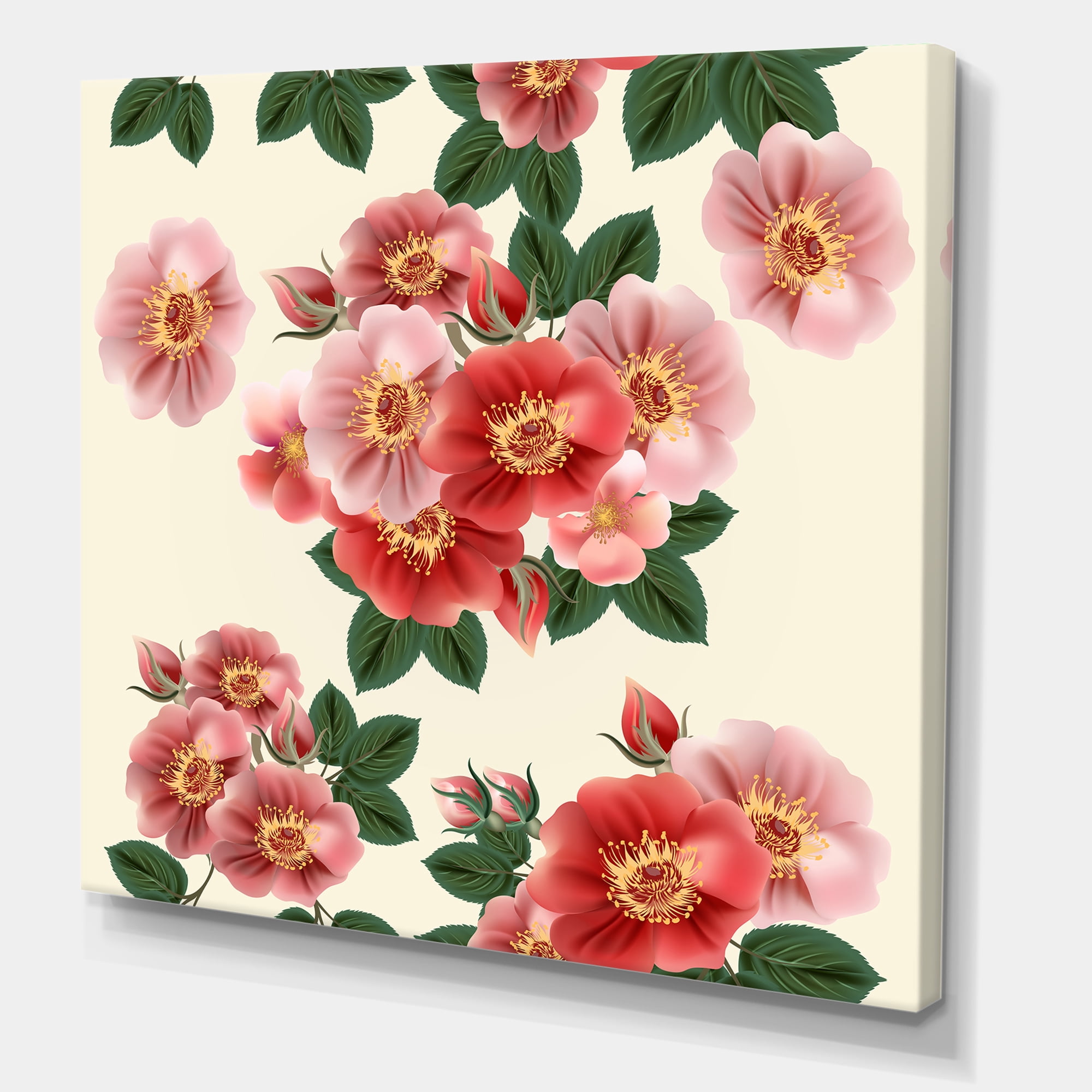 Designart ' Ancient Red Roses ' Traditional Canvas Wall Art Print