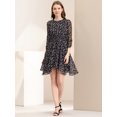 thumbnail image 3 of INSPIRE CHIC Robe Florale pour Femmes Manches 3/4 Froncées Ourlet Asymétrique Robes Smockées Bleu Marine m, 3 of 6