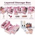 thumbnail image 3 of Portable Makeup Case Organizer 4 Trays Makeup Box Lockable Beauty Cosmetic Train Case Traveling Make up Storage, Pink, 3 of 7