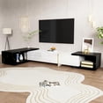 thumbnail image 4 of Meuble Télé Moderne Extensible avec Longueur Réglable (55,1-102 Po) Design Rotatif, Fini Marbre Noir, devant à Fini Très Lustré, Armoire de Rangement Multimédia pour Salon (Blanc+noir, 55,1/102 L X 15,8 L X 11,8 H Po), 4 of 18