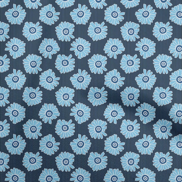 oneOone Polyester Spandex Navy Blue Fabric Asian Floral With Stripes Sewing Material Print Fabric By The Yard 56 Inch Wide