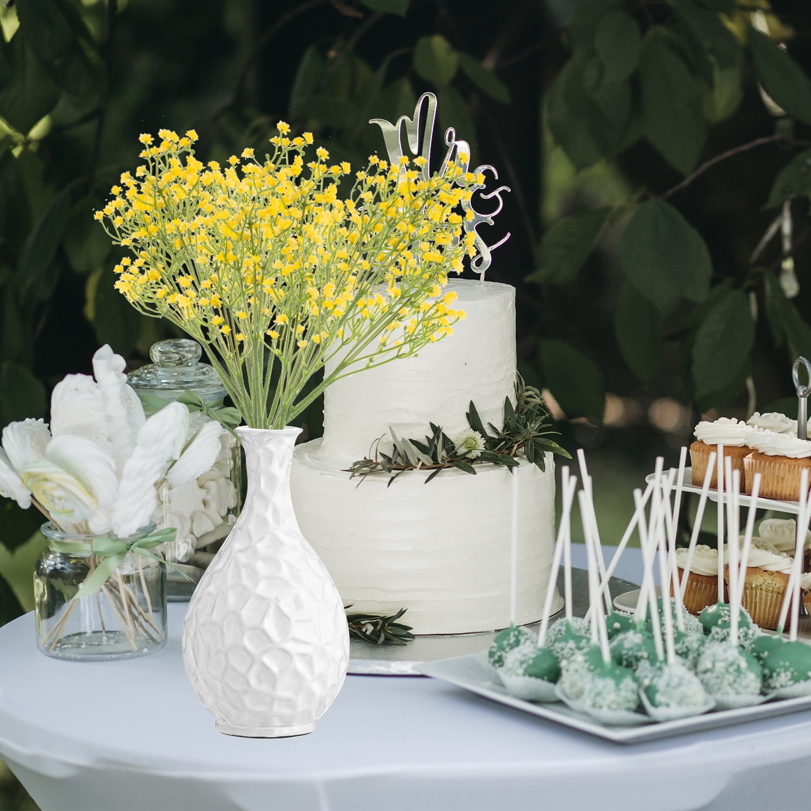 Unique Bargains Fake Gypsophila Flowers Bulk PU Branch for Wedding Floral 12Pcs Yellow