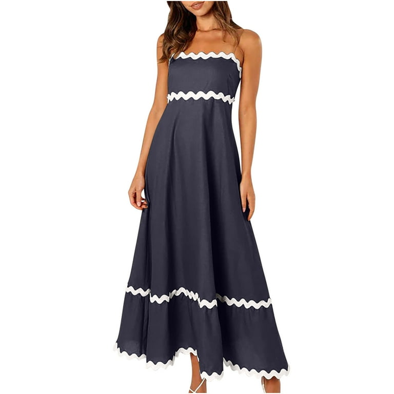 Women's Striped Maxi Sundress - Sleeveless Square Neck, Spaghetti Straps, Boho Flowy Beach Long Dress