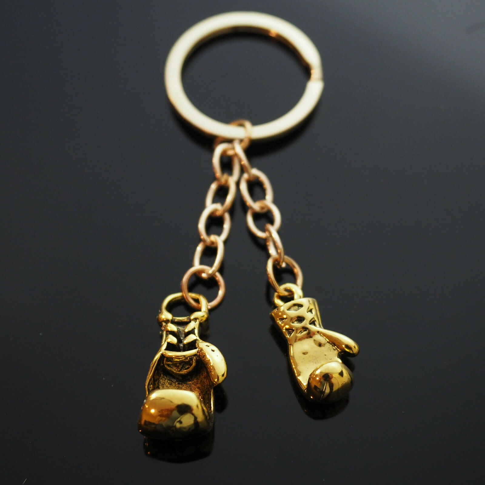 Boxing Golden Gloves Keychain Keyring Pendant Key Chain Ring Gift Gold Color 