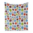 thumbnail image 1 of Sport Soft Flannel Fleece Blanket, Sports Balls Pattern Abstract Basketball Football Volleyball Tennis Colorful Elements, Cozy Plush for Indoor and Outdoor Use, 50" x 70", Multicolor, by Ambesonne, 1 of 6
