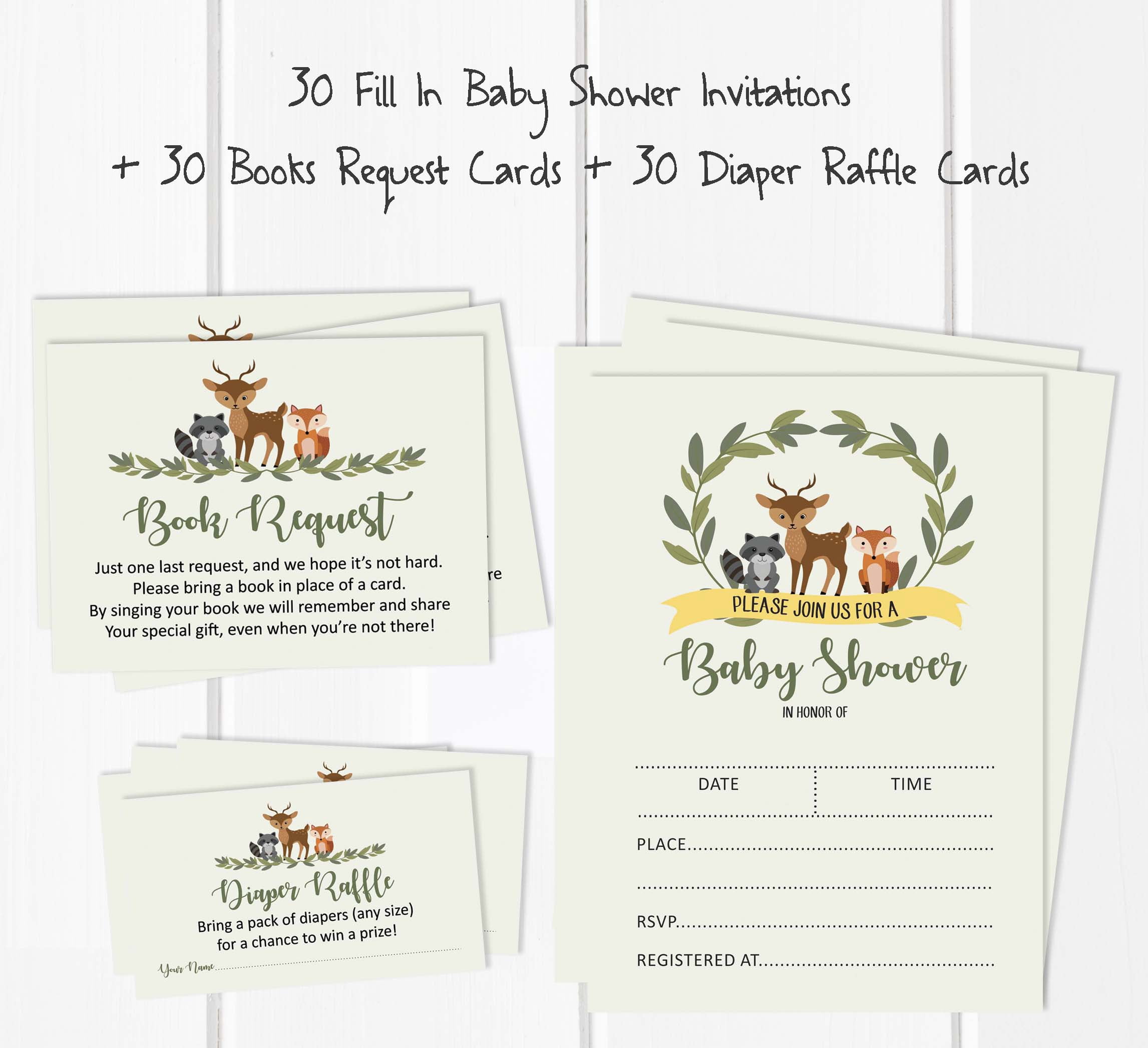 Inkdotpot Set Of 30Jungle Animals Baby Shower Invitations-Diaper Raffle Tickets And Baby Shower Book Request Cards Gender Neutral Invites Its A Boy Its A Girl